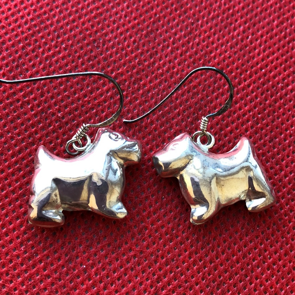 sterling silver Scottie dog dangle earrings
